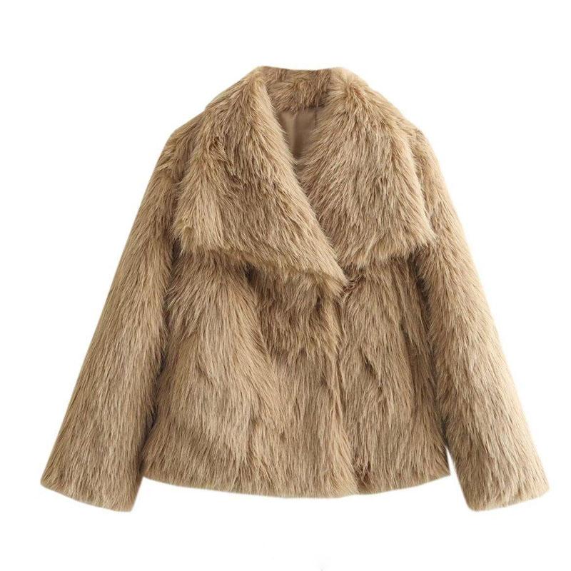 

Женское пальто из меха лисы с длинными рукавами и лацканами - большой размер, толстый плюш для осени/зимы XL абрикосовый