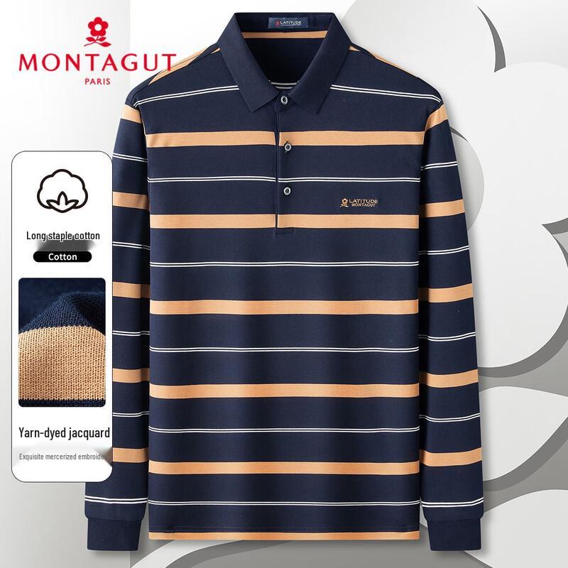 MONTAGUT Men's Colorblock Striped Long Sleeve Polo Shirt
