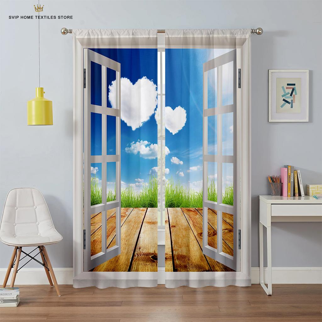 3D Printed Curtains With Sky Pattern Prints For Bedroom, Living Room, Balcony And Kitchen Decorations Can Be Customized 2PCS