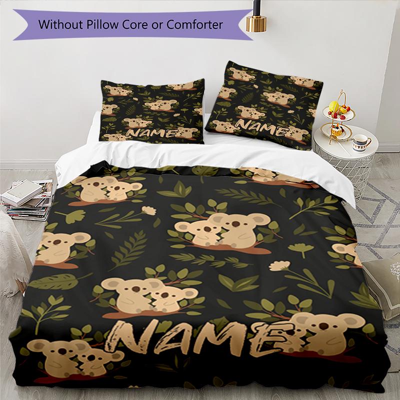 Set Biancheria da Letto Koala Personalizzato con Nome 3 Pezzi Copripiumino Chiusura Include 1 Copripiumino e 2 Federe, Morbido e Confortevole per Tutte le Stagioni.