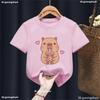 Funny T Shirt Capybara With Turtle Loves Bubble Milk Tea Printed T Shirt Girls Boys Kawaii Kids Clothes Harajuku Shirt Tops