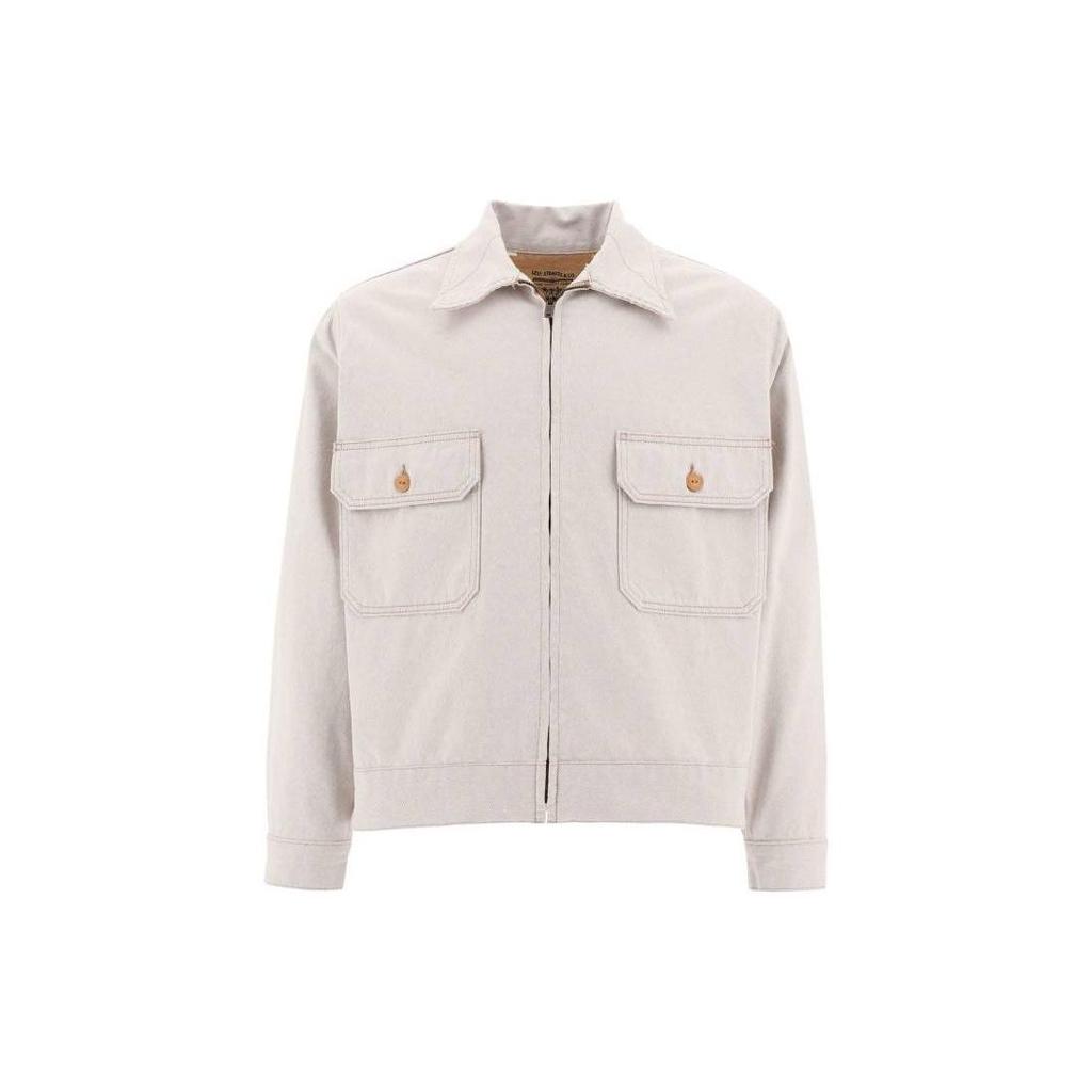 Levis Lmc High-End Series Solid Color Polo Pocket Zipper Long Sleeve Loose Jacket Men Jackets White A2195-0001