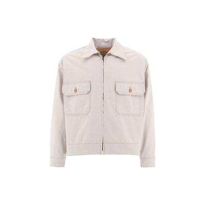 Levis Lmc High-End Series Solid Color Polo Pocket Zipper Long Sleeve Loose Jacket Men Jackets White A2195-0001