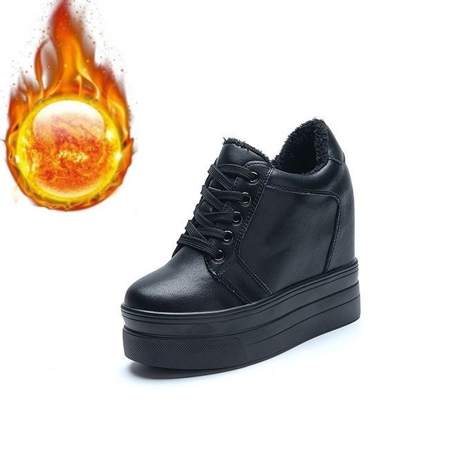 Fashion 11CM Genuine Leather Platform Wedge Shoes Chunky Sneaker white Casual Shoes Comfortable Breathable Spring Autumn Shoes