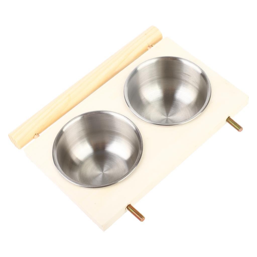 Parrot Feeding Bowl Stainless Steel Food Water Feeder Cage Accessory with StandDouble Bowl