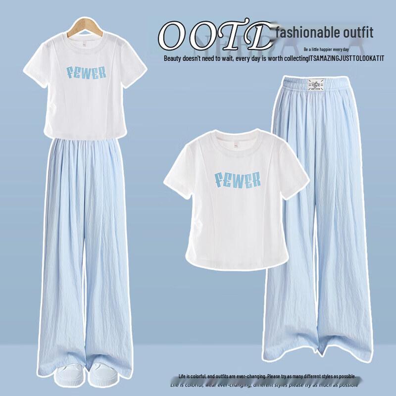 Moonkids Girls  Fashion Ice Silk Short Sleeve & Yamamoto Pants Summer Set 160cm