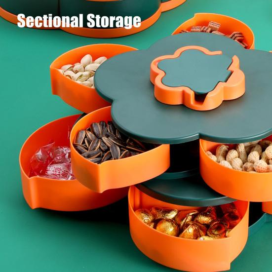 Rotating Fruit Plate Snack Tray with Lid 5/10 Compartments Plastic Divided Serving Tray for Parties Picnics Kids Safe Organizer And Snack Box