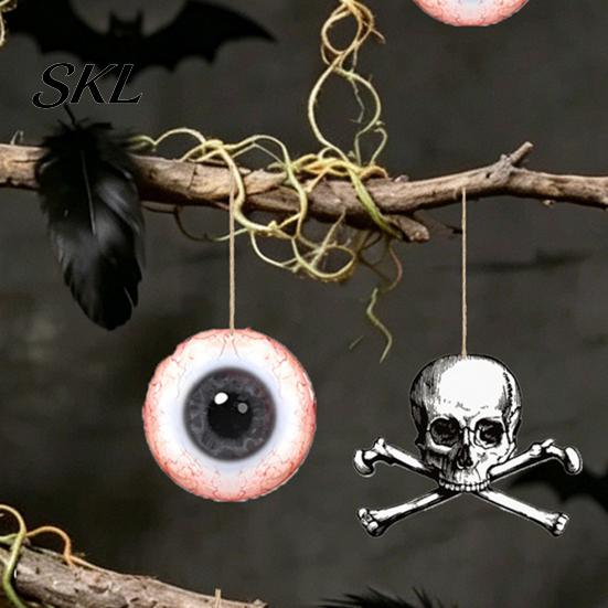Spooky Party Decorations 6Pcs Halloween Wooden Hanging Decoration, Ghost Pumpkin Eyeball Themed Decoration Ornament with Rope, Holiday Decor Wall