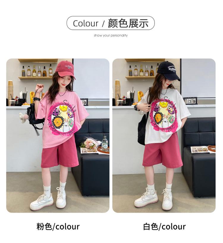 Girls' shorts set, summer new style, children's wear, summer wear, sports girl, big girl, stylish summer style, short sleeved two-piece set