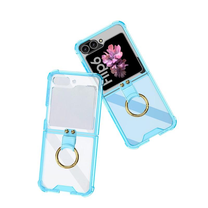 Transparent Hårt PC Stötsäkert Hårt PC Telefonskal för Samsung Galaxy Z Flip 6 5 Fodral med Ringhållare