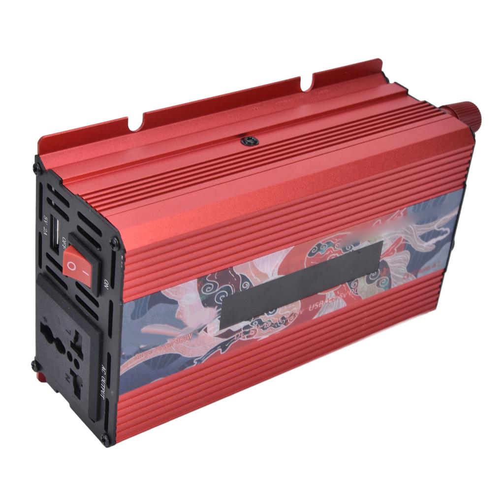 300W Smart Power Converter with Display Aluminium Alloy DC12V to AC220V Power Inverters Rouge