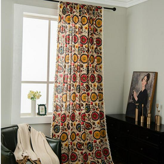 Nordic Beige Geometric Floral Lace Curtain Fabric for Living Room and Bedroom