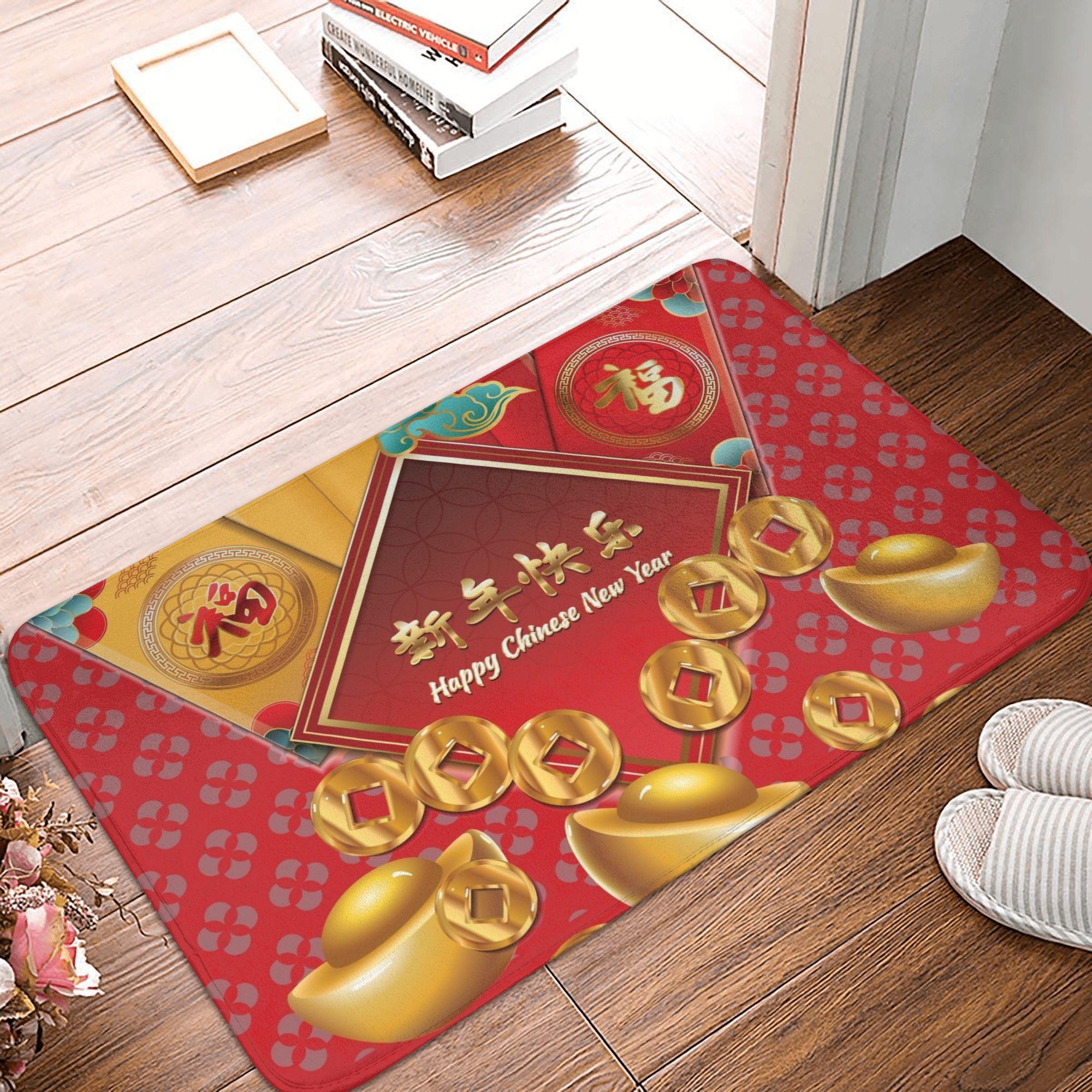 

Lucky Theme New Year Festive Red Style Door Floor Kitchen Mats Anti-Slip Indoor Doormat Living Room Entrance Rug Carpet Footpad 40cmx60cm