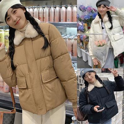 Winter Jacket Down Coat Women Pure Color Female Winter Plush Velvet Lapel Thick Cotton-padded Clothes Winter Jacket