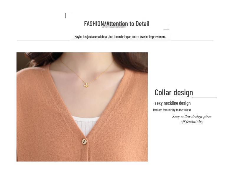 Women's 100% Wool V-Neck Cardigan - Spring/Autumn 2025, Long Sleeve, Petite, Lightweight Sweater