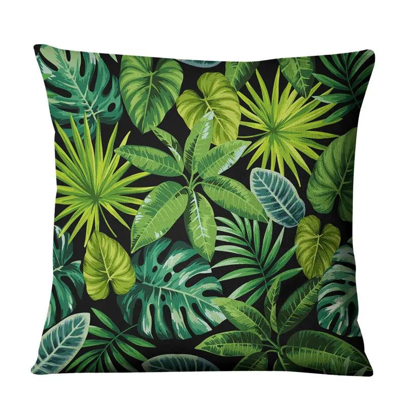 Tropical Plant Printed Decorative Cushion Cover Linen Throw Pillow Case For Couch Sofa Car Living Room Home Decor 45X45Cm