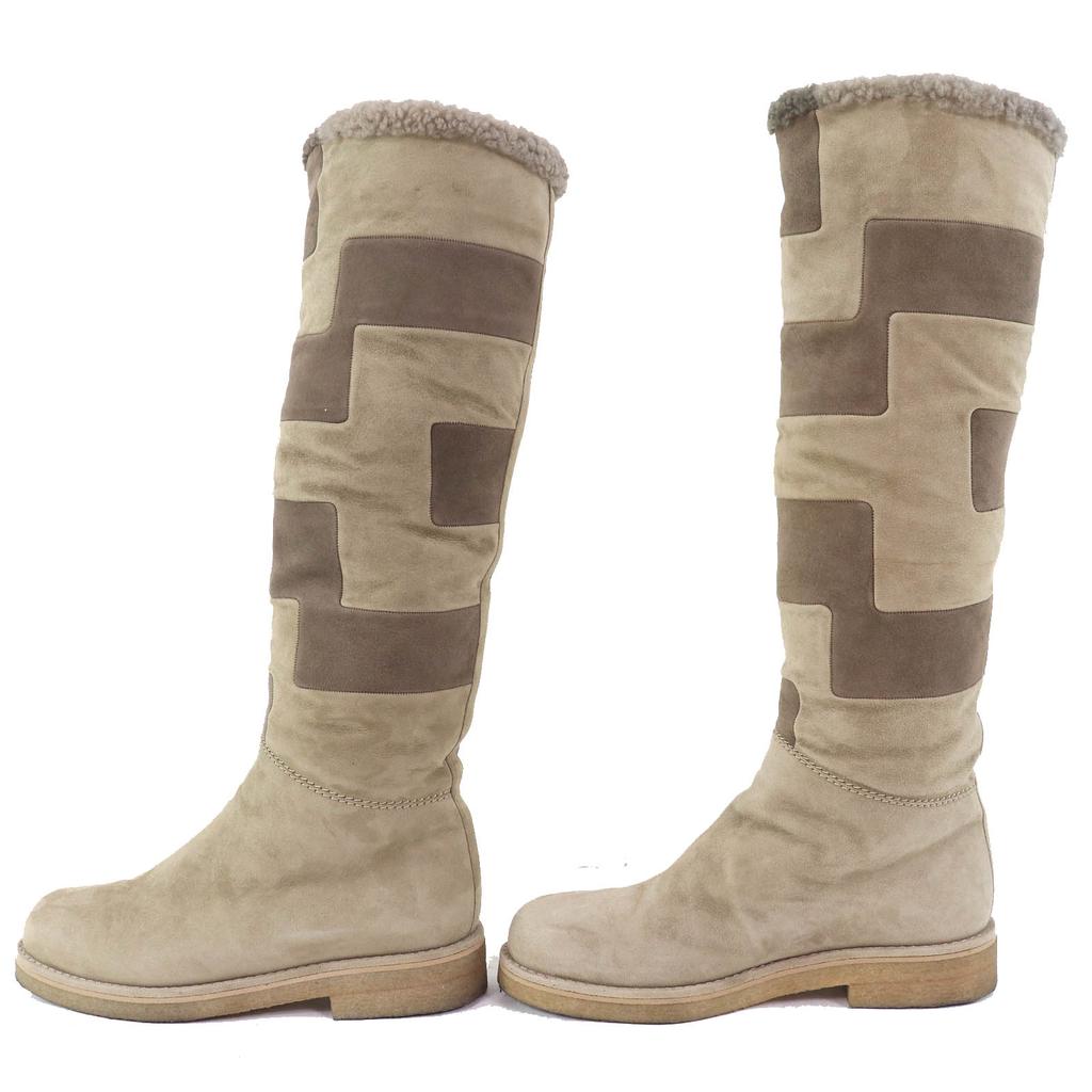 Great HERMES Knee-high boots Margiela period H motif suede leather mouton Beige Used