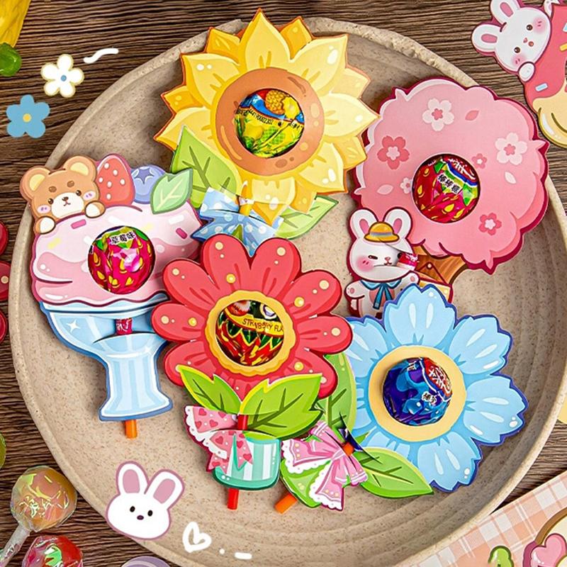 30Pcs Lollipop Paper Cards Lovely Cartoon Rabbit Bear Children'S Day Birthday Party Candy Gift Packaging Diy 3D Decorative Cards