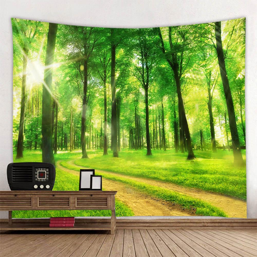 Sunshine Forest Tapestry Natural Landscape Wall Hanging Hippie Home Living Room Bedroom Background Cloth Poster Blanket
