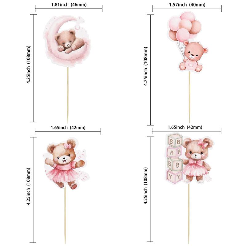 12pcs Baby Bear Cupcake Toppers for Kids Boy Girl 1st Birthday Party Decoration Blue Pink Baby Shower Favors Cake Dessert Picks