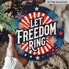 2D Flat, 1pc Round Aluminum Hanging Sign - "Let Freedom Ring" Patriotic Firework Metal Wall Art, Retro Red White Blue Starburst Design, Perfect for