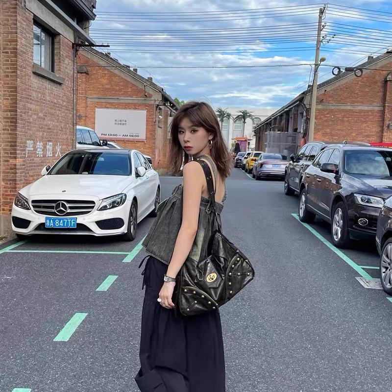 Women's PU leather punk shoulder bag Lady Handbag armpit vintage belts deco designer luxury female