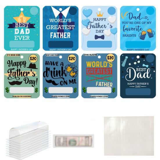 8 Pcs Father's Day Money Holder Ornaments Cash Money Holder Card with Plastic Cover And Adhesive DIY Father's Day Appreciation Gift