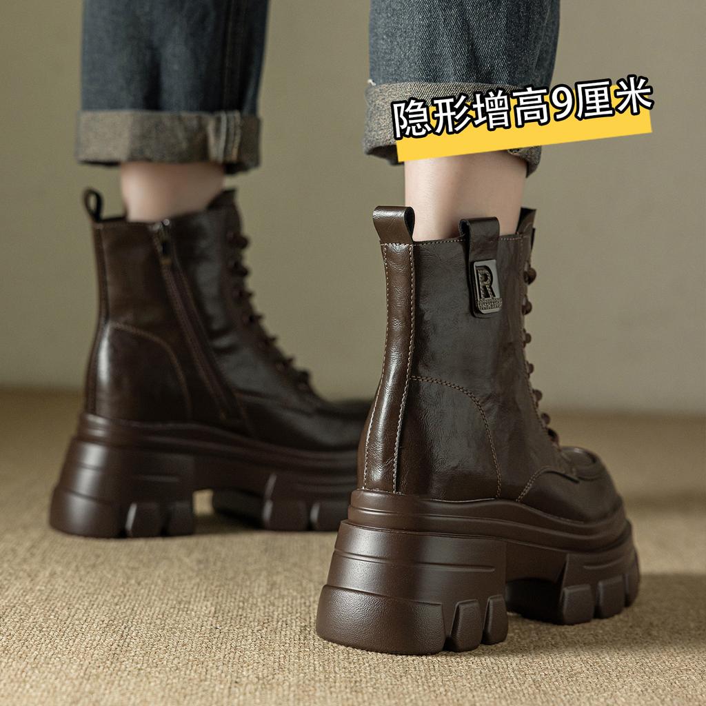 Short boots for women in autumn and winter 2026  new style with thick sponge sole and increased height inside
