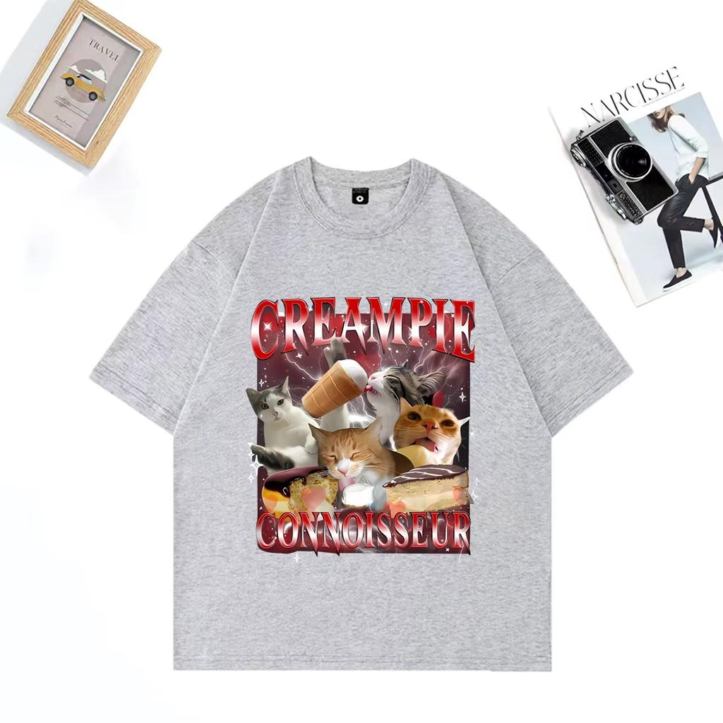 Funny for Creampie Connoisseur Meme Graphics T Shirt Men's Woman Short Sleeve Vintage 100% Cotton Street Hip Hop Loose T-shirts