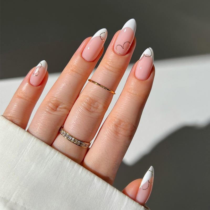 Noste Dlouhý Francouzský Ručně Dělaný Manikúrní Kousek Kamínkový Postupný Přechod Odnímatelná Nálepka na Nehty