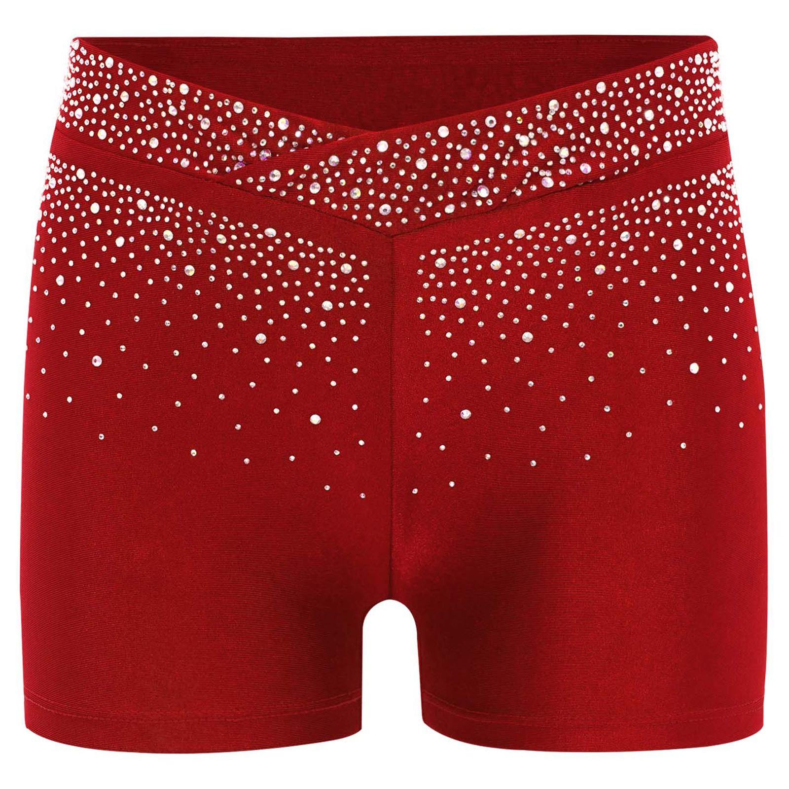 Mädchen Funkelnde Strasssteine Shorts V-Form Elastischer Bund Eiskunstlauf Tanz Gymnastik Akrobatik 5-6 Years