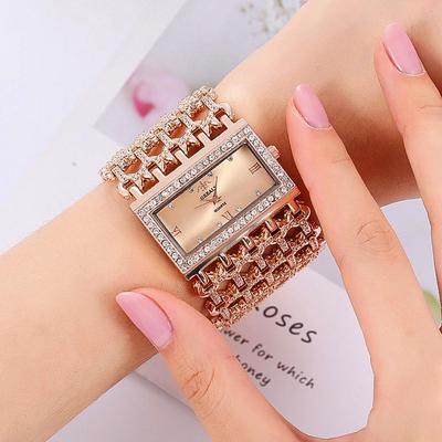 Women Glitter Dial Quartz Hollow Numeral Roman Wide Band Square Wrist Watch Rhinestone Classic Watches