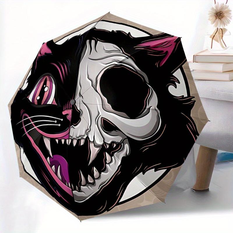 1pc Cat Skull Automatic Umbrella High Quality Canopy, Portable Folding Umbrella With, Ideal Gift for - Travel 214