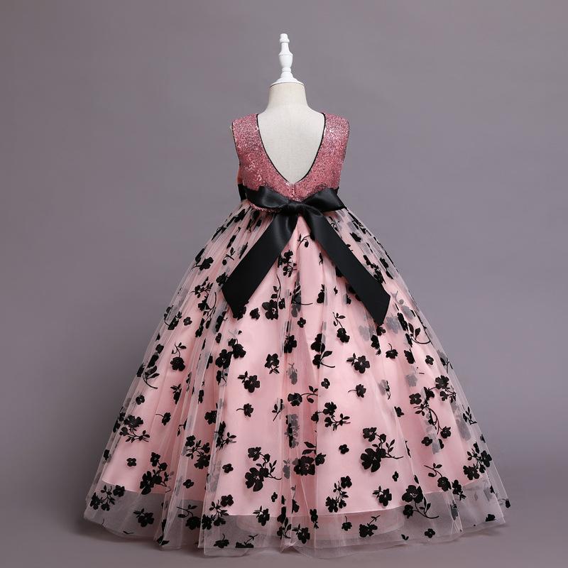 Kids Princess Dress with Sequins and Flower Embroidery Backless Party Birthday Dress for Girls Aged 3-8 Sparkling Sequins Decoration  Girls Toddler