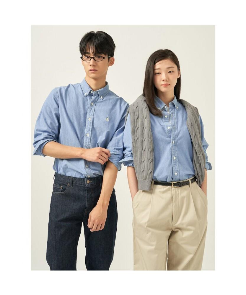 Binpolmen [Essential] Unisex Chambray Denim Shirt Sky Blue