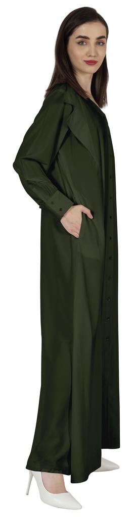 Bimba Abaya Islamic Prayer Dress With Hijab For Women's  Front Button Placket  Muslim