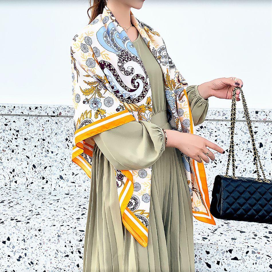 Silk Scarf Women Large Shawls Cashew Flower Print Stoles Square Bandana Luxury Kerchief Hijab Female Foulards 130CM