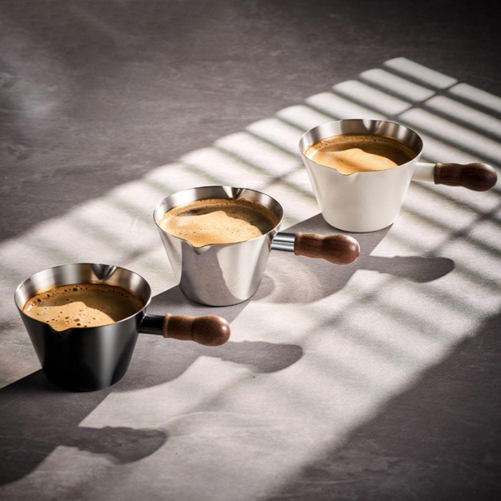 Walnut Handle Coffee  Extraction Cup 304 Stainless Steel Milk Cup Multifunctional Dosing Cup  Cafe