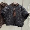Trendy fashion white duck down European station cape down jacket knitted hooded vest women's loose coat