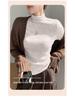 Women's Soft & Fluffy Cashmere Long-Sleeve Base Shirt with Half-High Collar for Spring, Autumn & Winter - Warm Fleece Inner Wear.