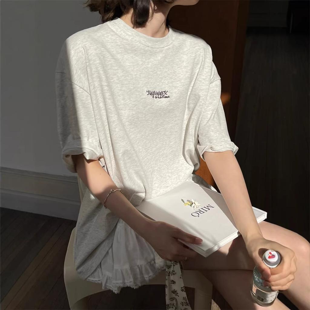 American retro cotton short-sleeved t-shirt women's summer new loose large size fat mm catties half-sleeved t-shirt top trendy
