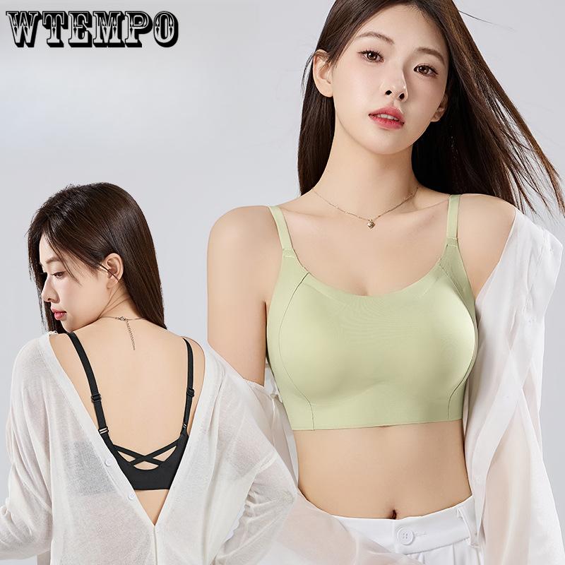 

Summer Seamless Bra for Women Gathered on Top Anti Glare Bra Strapless Bra One-piece Beautiful Back Bra Vest M чорний