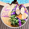 Cartoon Easter Egg Round Beach Towel with Tassels Roundie Yoga Meditation Mat Picnic Rug, Sand Proof Absorbent Circle Swim Towel