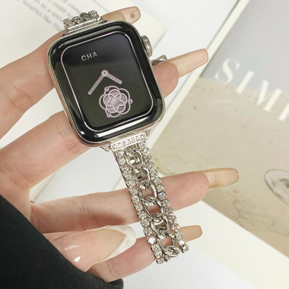 Luxury Diamond Band for Apple Watch Series Ultra 9 8 7 41 45mm Stainless Steel  Bracelet for IWatch 4 5 6 40 44mm 38 42mm Strap