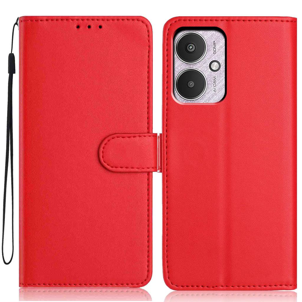 For Xiaomi Redmi 13C 4G/13C 5G Wallet Case with Strap/Multiple Card Slots Solid Color Leather Stand Phone Cover