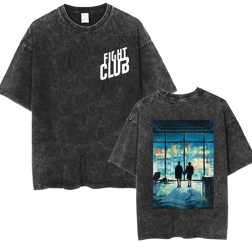 Vintage Washed Tyler Durden Fight Club Graphic T Shirt Mens High Quality Oversized Cotton Tshirts Yk Gothic Clothing Tshirt