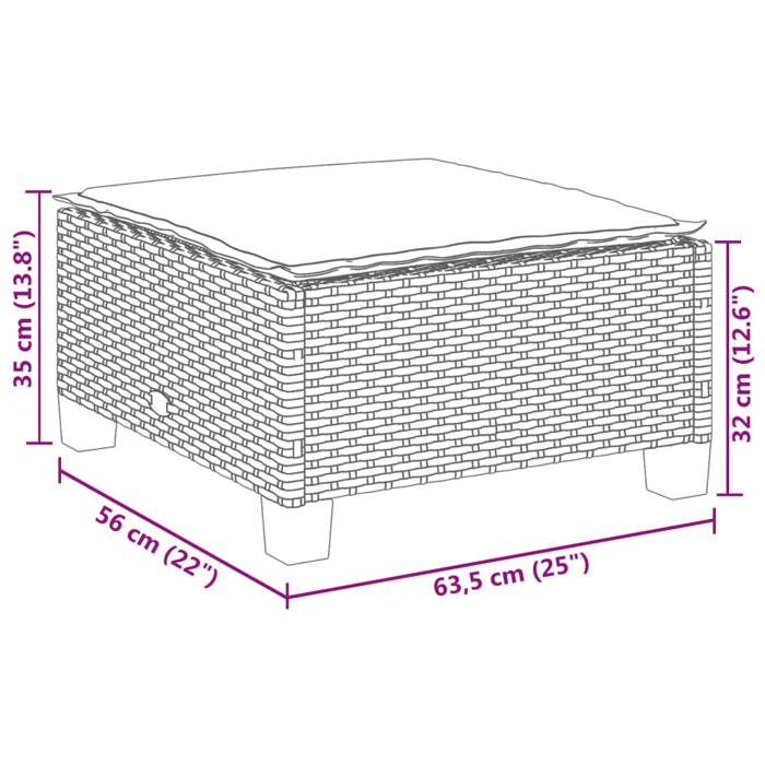 VidaXL Garden Stool and Cushion Beige 63.5x56x32cm Wicker 365913