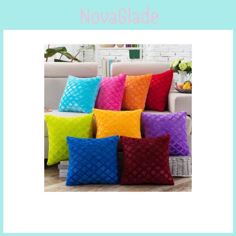 Stylish Solid Bright Color Grids Checks Velvet Cushion Cover For Elegant Decor