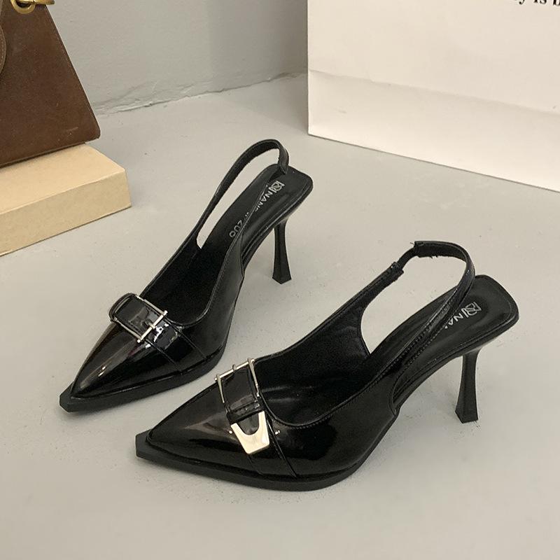 

Simple and fashionable high temperament high heel sandals women s bag head empty metal buckle thin heel single shoes summer new versatile women 35
