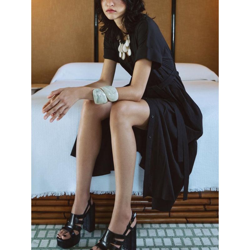 Za2024 Summer New Product Women's Clothes Fashion Style Belt Short Sleeve Shirt Style Dress 2183246 800